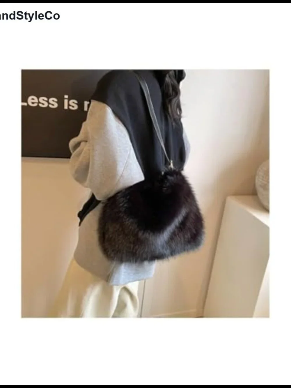 Small Faux Fox Fur Hobo Bag Furry Adjustable Strap Shoulder Bag Plush Purse